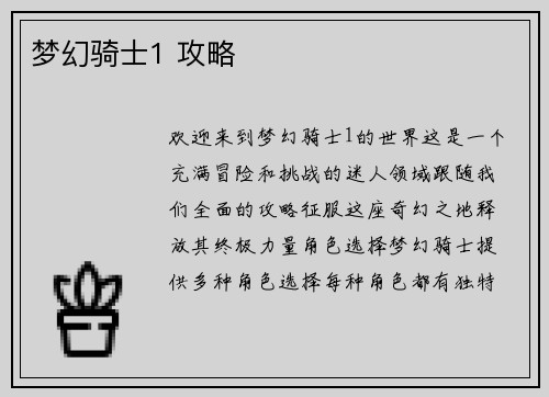 梦幻骑士1 攻略